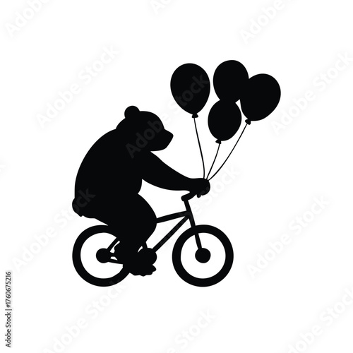 Cute panda pedaling bicycle holding balloons in cheerful scene Vector illustration