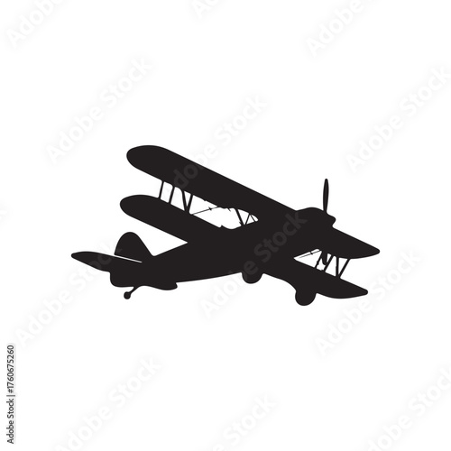 Bi plane flying silhouette vector flat illustration design