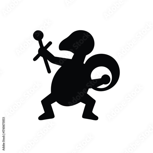 Turtle playing drums with happy fun lively cartoon action Vector illustration
