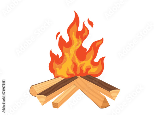 Warm and cozy burning bonfire, camping fireplace