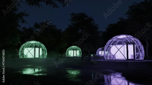 glamping pods glowing at night offer a unique travel experience, perfect for nature lovers and luxury escapes in a secluded forest setting