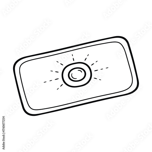 Rectangular object with sun symbol drawing
