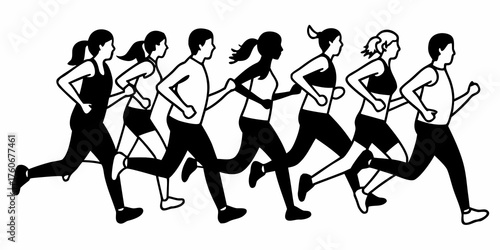 Run, running men and women, group of isolated vector silhouettes. Track and field athletes.Run, set of running people, isolated vector silhouettes