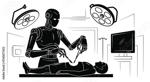 Robot performing surgery on patient medical operation