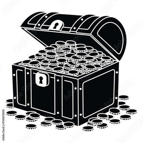 Treasure chest overflowing with gold coins open chest