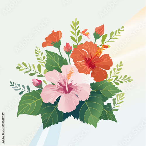 Hibiskusstrauch mit pinkfarbenen Blüten