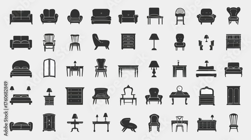 Collection of Furniture Silhouettes for Interior Design.