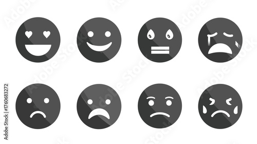 Collection of various black emoji faces expressing different emotions.