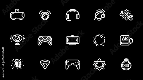 Collection of virtual reality and augmented reality technology icons.
