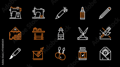 Crafting Icons - Sewing Machines, Art Supplies, and Creative Tools.