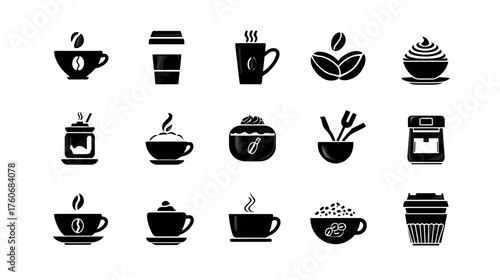 Set of black grunge style coffee and cafe vector icons.