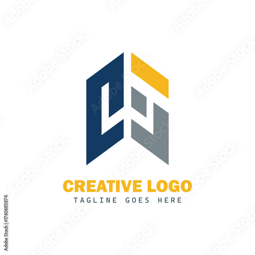 Abstract fintech logo with interlocking square and rectangular shapes showing growth and stability