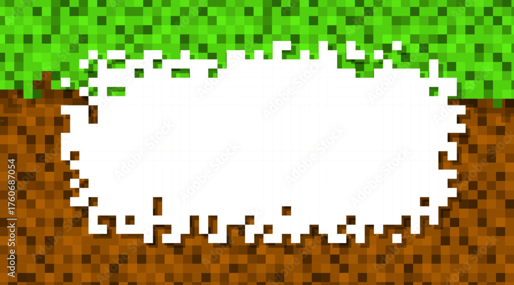 Fototapeta premium Abstract square pixel mosaic background with green grass and brown ground. Vector illustration perfect for game textures, digital art, wallpapers, and pixel-style designs.