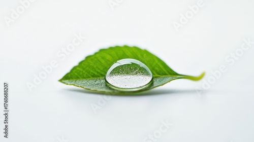 Raindrop resting on a green leaf captured in a close-up shot during daylight