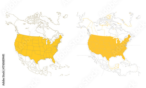 Blank usa maps showing geographic representation north america continental outlines