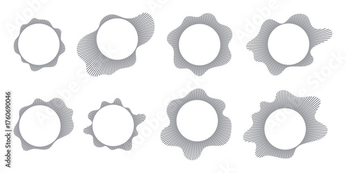 Abstract radial wave elements. Circular audio ripple shapes for sound, voice, or tech design. Suitable for logos, backgrounds, icons, and infographics. Vector illustration, editable stroke.