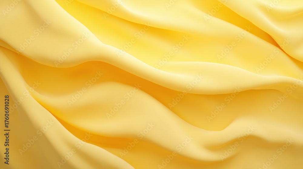 Fototapeta premium Smooth and Soft Yellow Fabric Texture with Elegant Waves and Drapes for Use in Fashion, Interior Design, and Digital Backgrounds