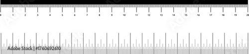 Ruler scale with markings and numbers in Inch centimeters and millimeters units, measuring metric scale. Graduated ruler vector illustration on a white background. Various measurement scales