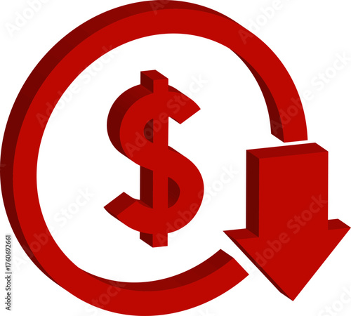 Green up and red down 3d arrow graph showing rising, descending trend, business result, profit or loss symbol symbol. Business arrow, goals concept. 3d world money symbols. Financial growth vector