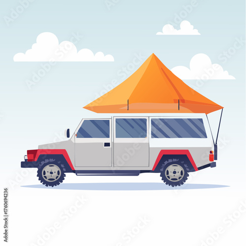 Geländewagen aufgestelltem Dachzelt