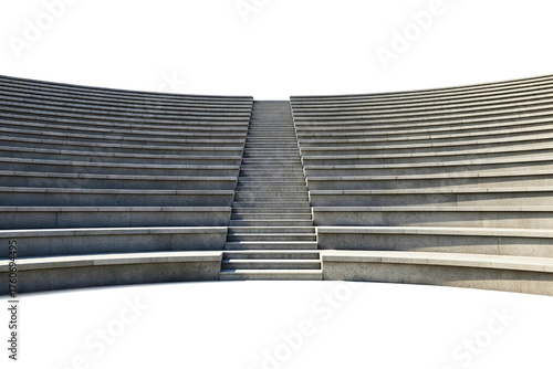 Wide curved concrete steps of a modern outdoor amphitheater isolated on a transparent background