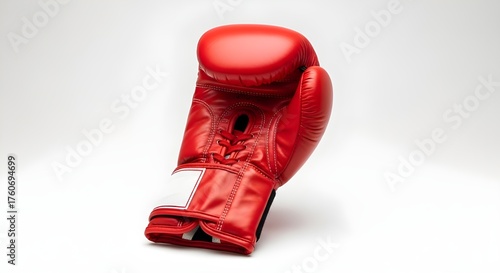 Red boxing glove with a white background