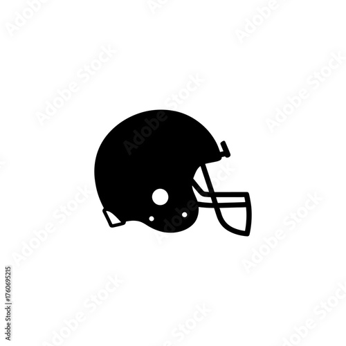 Illustration of a black football helmet with a face mask on a white background in a simple graphic style