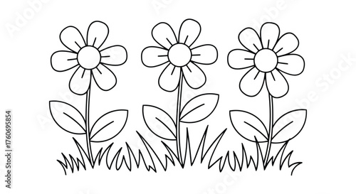 Three Flowers Coloring Page Simple Daisy Outlines for Kids' Art Projects and Educational Activities