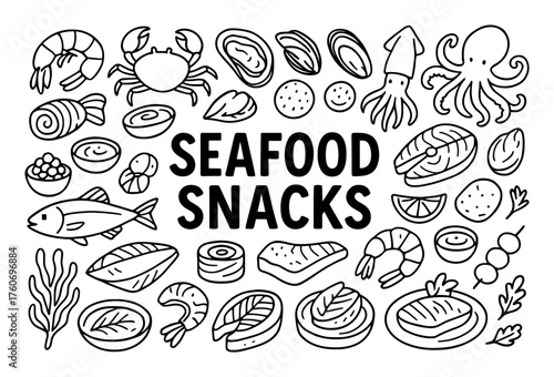 Seafood Snacks Doodle Art