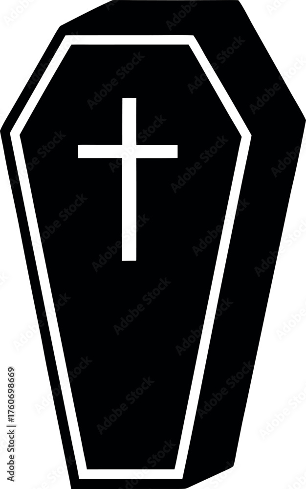 Obraz premium Coffin with cross vector silhouette icon