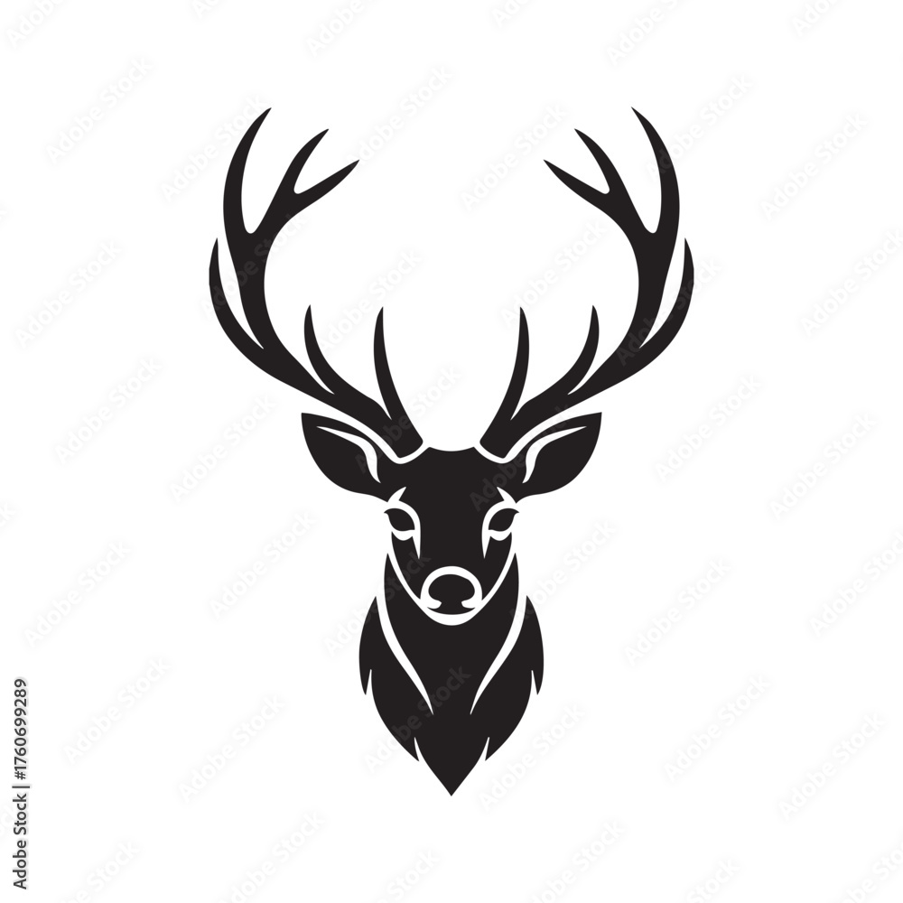 Naklejka premium Deer head black and white silhouette vector
