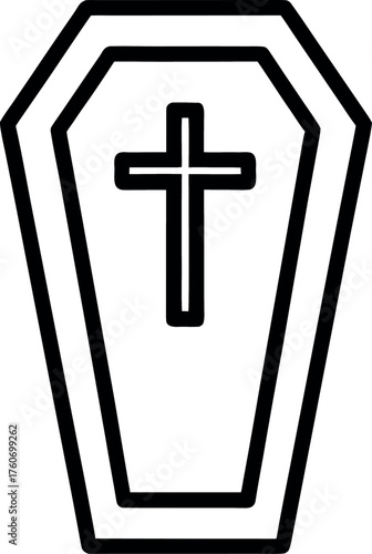 Coffin with cross icon outline ilustration vector symbol