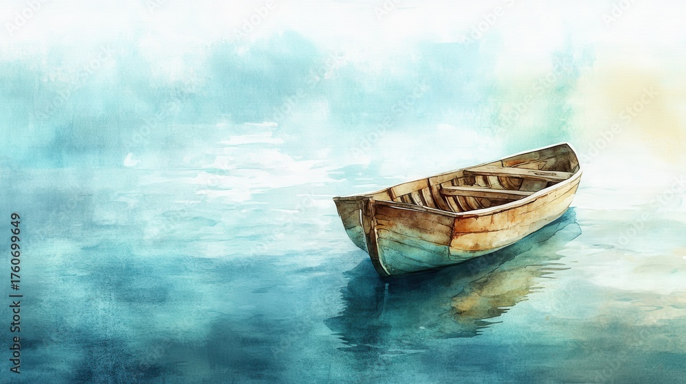 Fototapeta premium Boat floating peacefully on tranquil lake during daytime