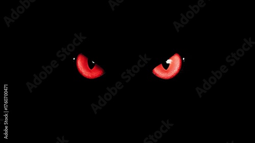 Red evil monster eyes staring and blinking in the pitch-black darkness