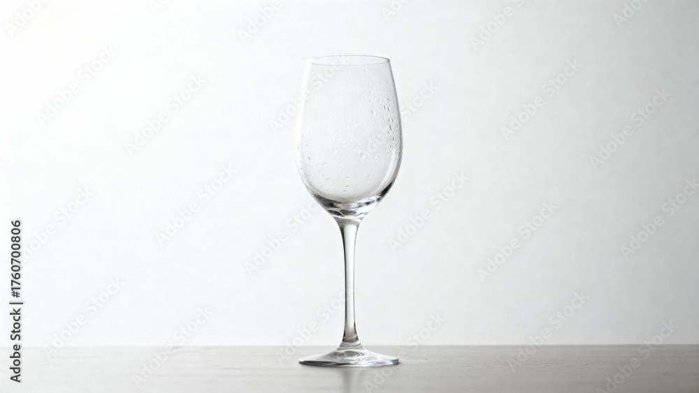 Fototapeta premium An empty wine glass on a flat surface against a neutral background