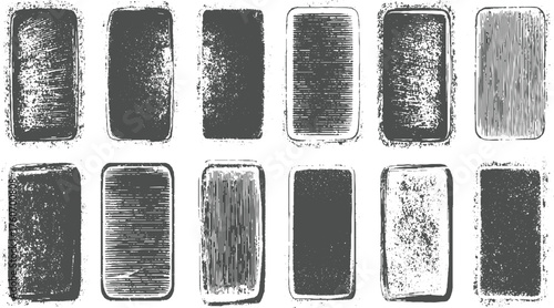 Grunge Rounded Rectangle Frame Texture Set – Rough Hand Drawn Vector Border Collection vector design on transparent background.