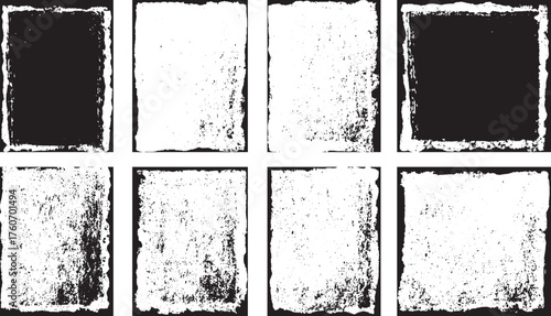 Pack of Eight Square Grunge Distress set Frame and Texture Vector design on transparent background.