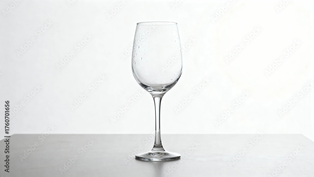 Obraz premium Empty wine glass on a flat surface against a plain background