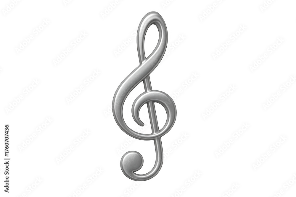 Fototapeta premium Silver metallic treble clef symbol representing music, sound, melody, and artistic expression on transparent background