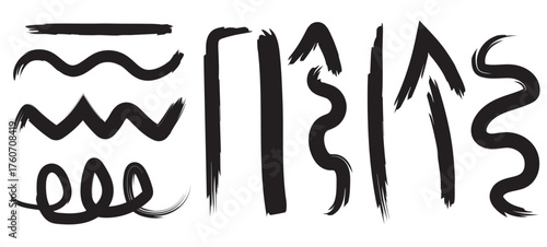 Hand-Drawn Vector Arrows and Line Strokes Collection: Grunge, Sketch, and Marker Doodle Elements including Curvy Arrows, Squiggles, Zigzags, and Swipes for UI Design.