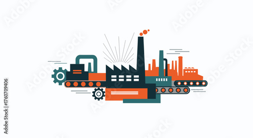 Stylized industrial complex illustration Manufacturing production and engineering concept