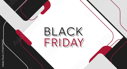 Modern Black Friday banner design with abstract geometric shapes for retail promotion