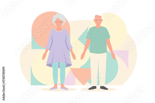 Peaceful elderly couple meditating with closed eyes promoting wellness mindfulness and senior health