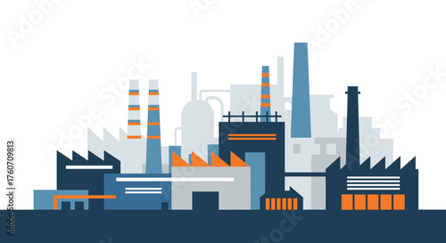 Modern flat design illustration of a manufacturing plant or industrial area
