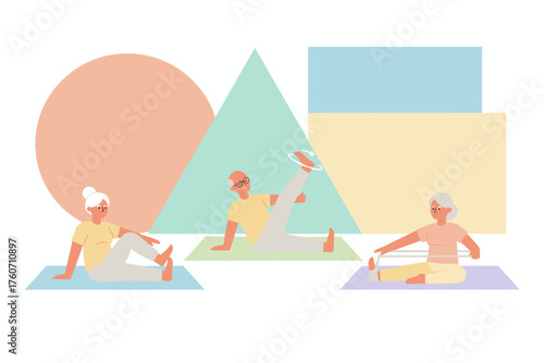 Active seniors doing gentle exercises promoting health wellness and vitality