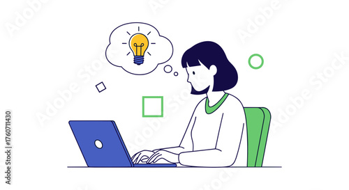 Woman working on laptop generating ideas Business innovation and creativity concept