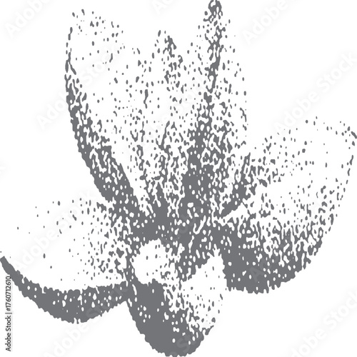 Retro stipple rose illustration for y2k punk collage and poster design. Grunge rosebud vector with vintage photocopy stipple texture overlay. 