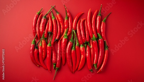 Vibrant Red Chili Peppers Form A Neat Rectangle Against A Bold Red Backdrop Arrangement Ingredient
