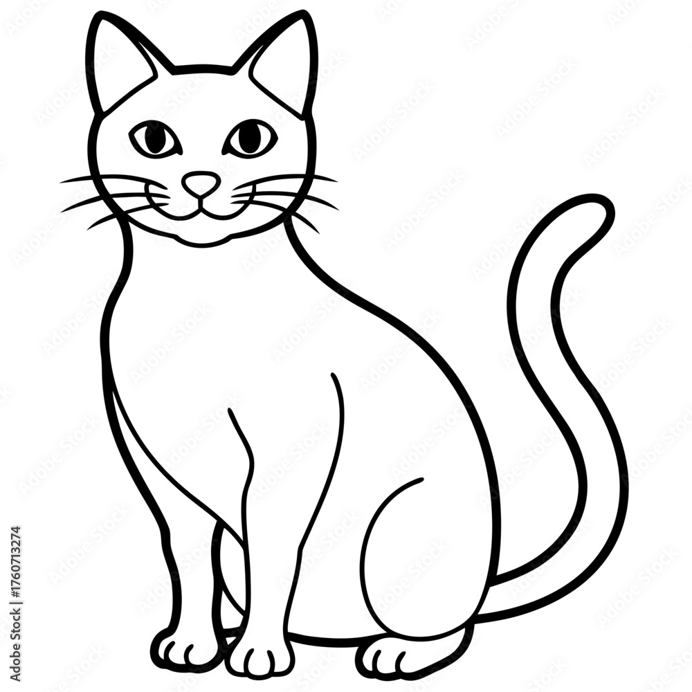 Obraz premium Simple line drawing of a white cat sitting gracefully isolated on white background