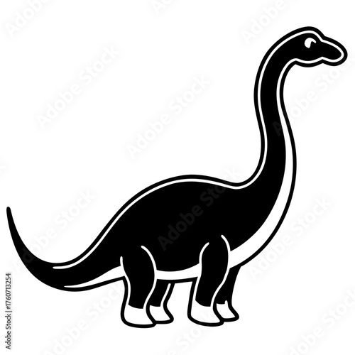 Stylized silhouette of a long necked dinosaur with a friendly face isolated on white background